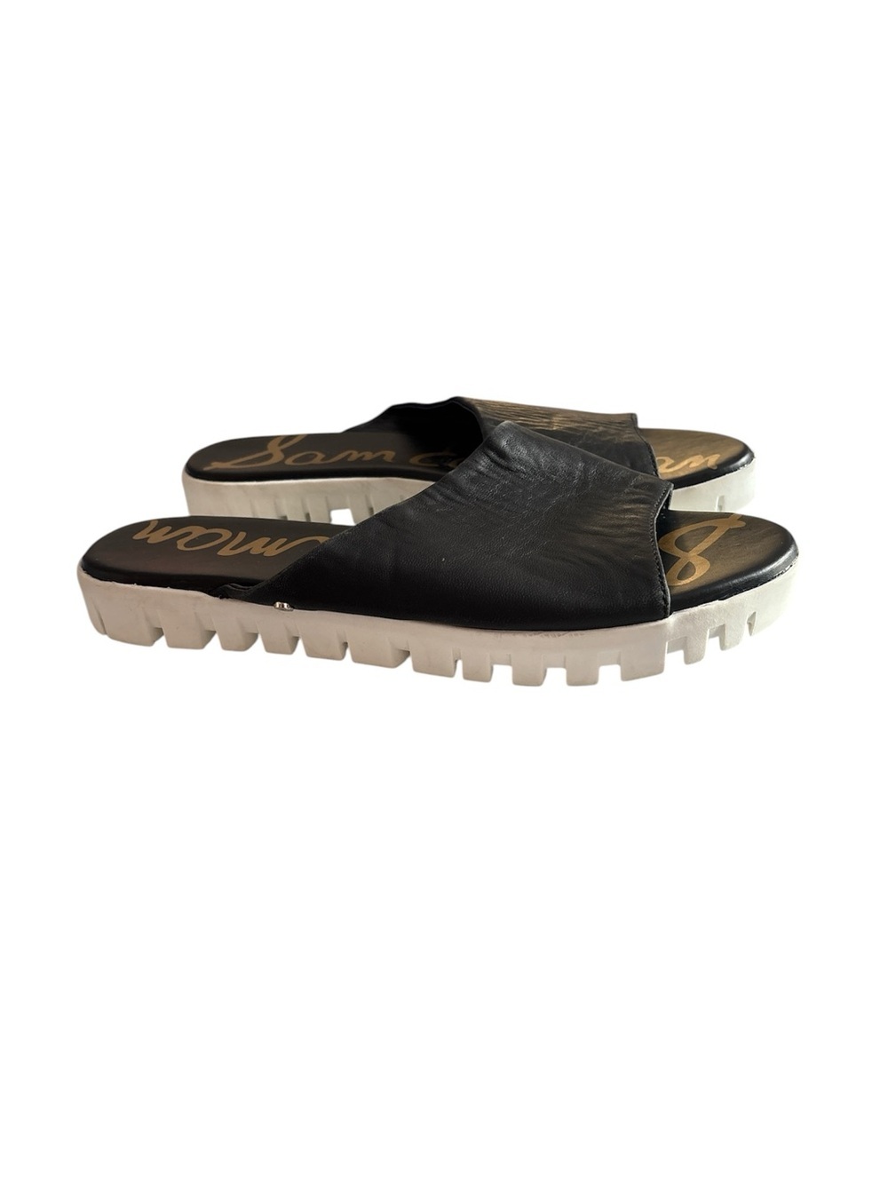 Sam Edelman Black Leather Slide Mules with White Lug Sole Sz/8